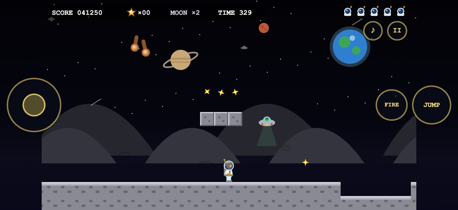 Moon ×2 — low-gravity world with a UFO tractor beam