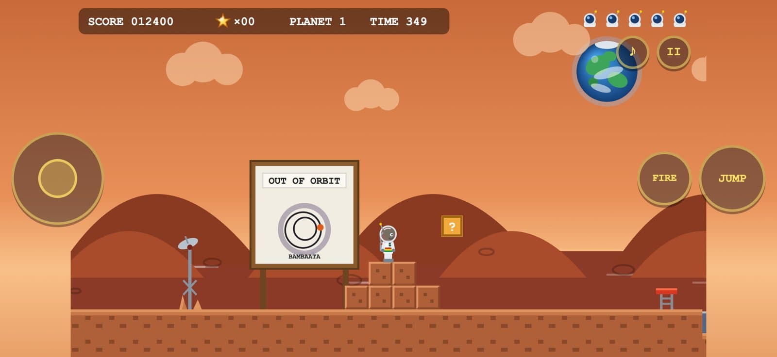 Planet 1 — Bambaata stomps through a red-desert world